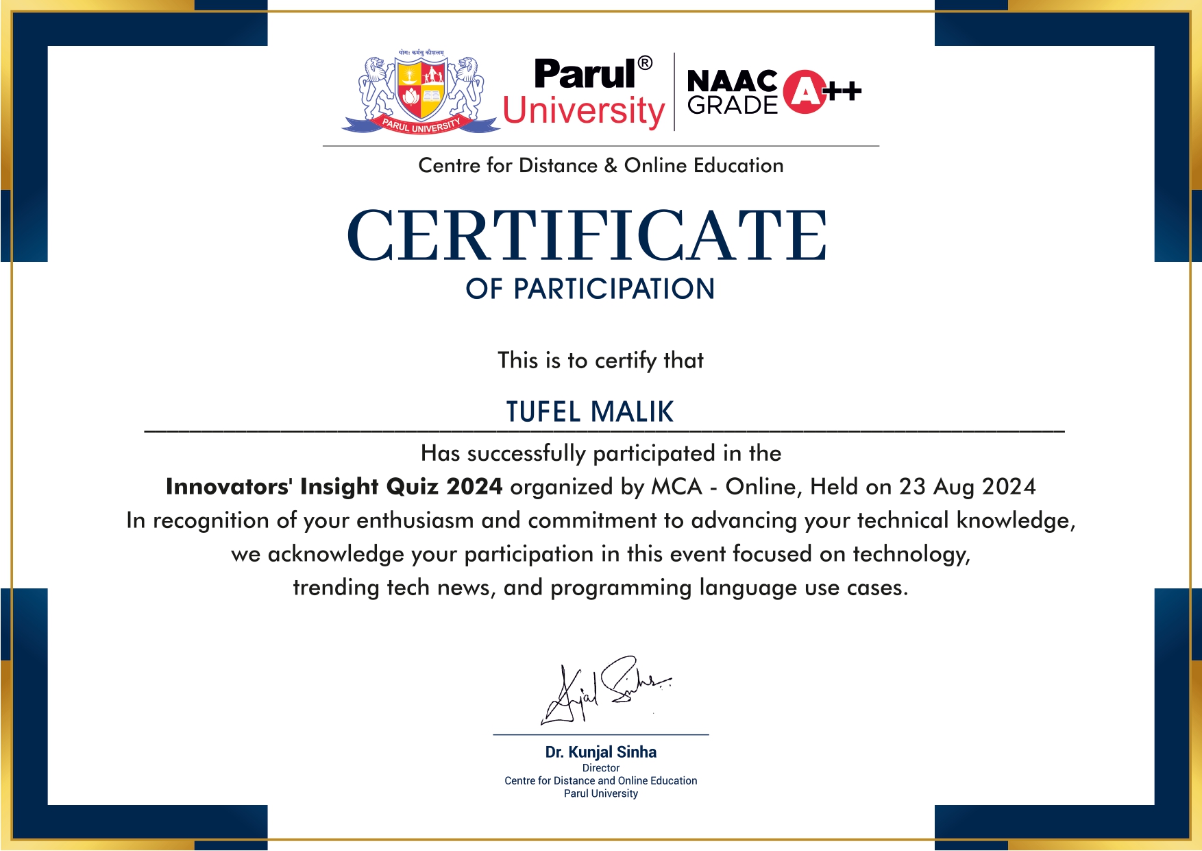 Insight Quiz Certificate